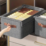 Folding Storage Boxes with Lid, Large Clear Collapsible Stackable Storage Boxes Foldable Fabric Linen Storage Box Cubes, Closet Organizer Baskets with Labels for Home